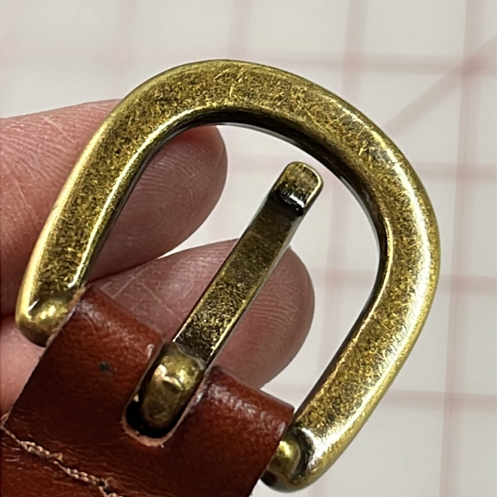 PATRICIA NASH Preppy Office 100% Leather Brass Buckle Link Brown 46" Casual Belt - Picture 9 of 11